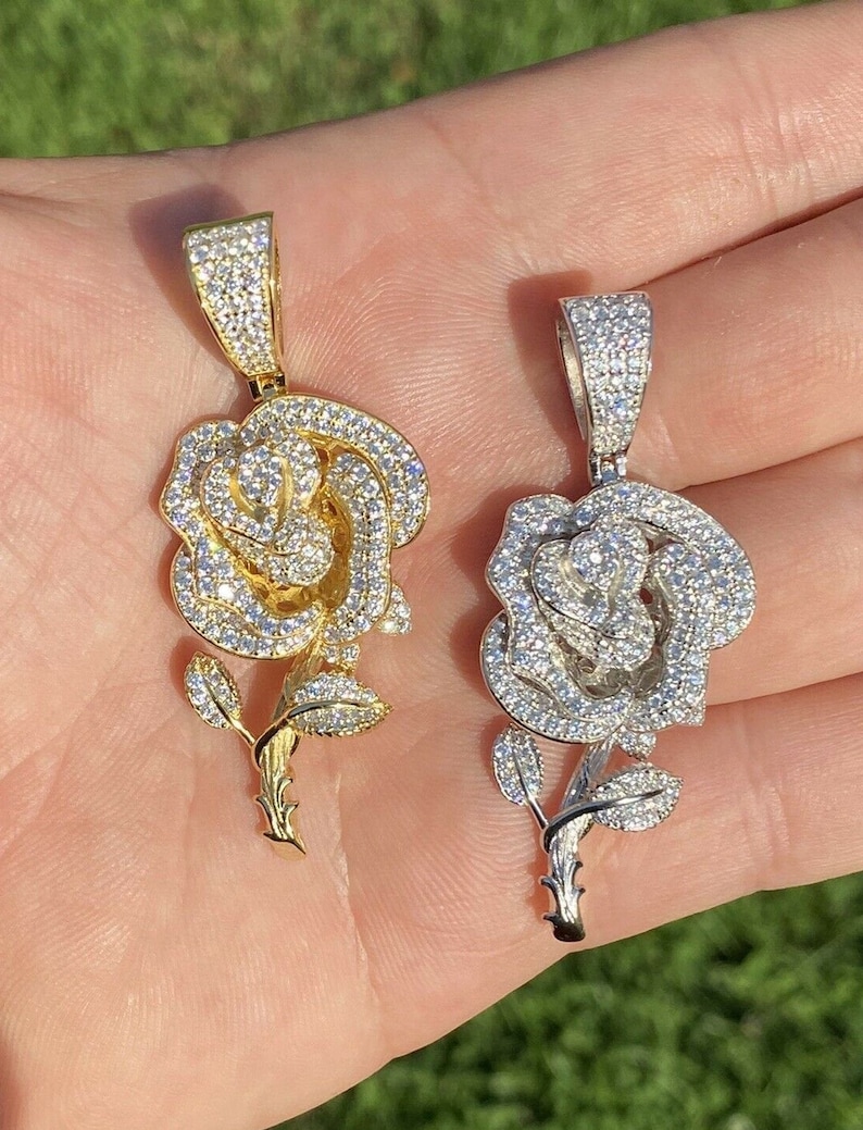 Rose Flower Pave Diamond Pendant - Image 4