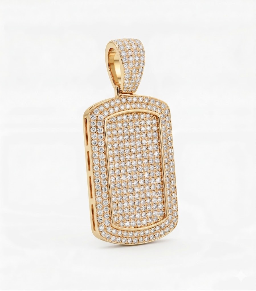 Iced Out Pave Dog Tag Pendant
