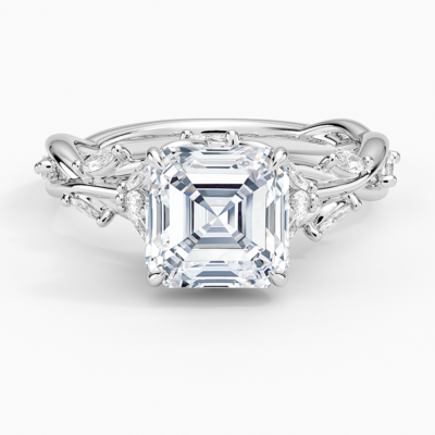 IGI Certified Moissanite Diamond Engagement Ring Asscher Cut Vintage Inspired Floral for Women
