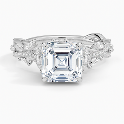 IGI Certified Moissanite Diamond Engagement Ring Asscher Cut Pave Style Ring for Women