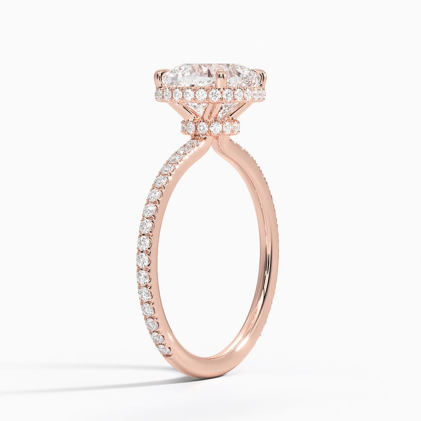 Lab Grown Diamond Engagement Ring Cushion Cut Hidden Halo Cathedral Pavé Ring for Women - Image 10