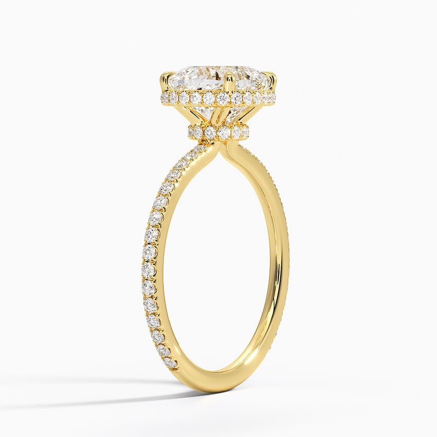 Lab Grown Diamond Engagement Ring Cushion Cut Hidden Halo Cathedral Pavé Ring for Women - Image 6