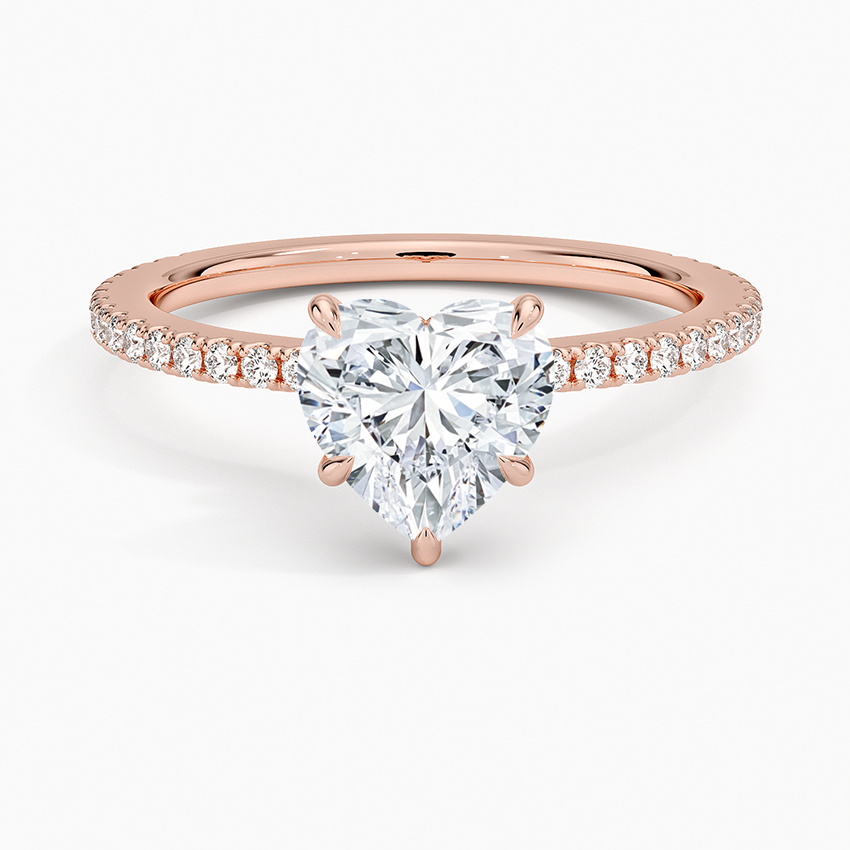 Lab Grown Diamond Engagement Ring Heart Cut Solitaire with Pavé Band Ring for Women - Image 9