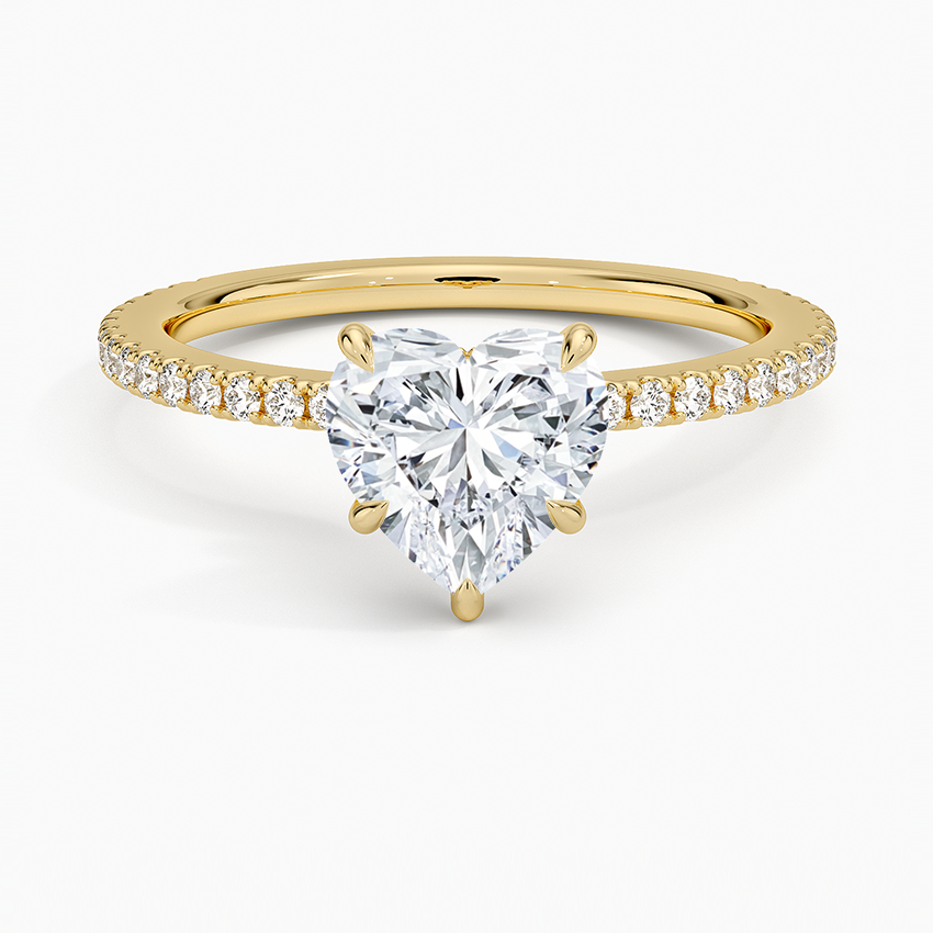 Lab Grown Diamond Engagement Ring Heart Cut Solitaire with Pavé Band Ring for Women - Image 5