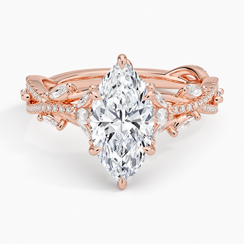 Lab Grown Diamond Engagement Ring Marquise Cut Pave Style Ring for Women - Image 9