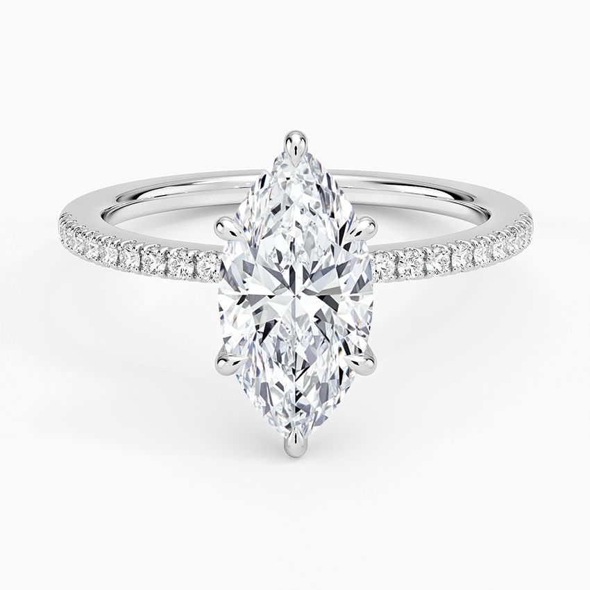 IGI Certified Moissanite Diamond Engagement Ring Classic Marquise with Hidden Halo and Pavé Band Ring for Women