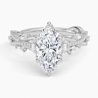IGI Certified Moissanite Diamond Engagement Ring Marquise Cut Pave Style Ring for Women