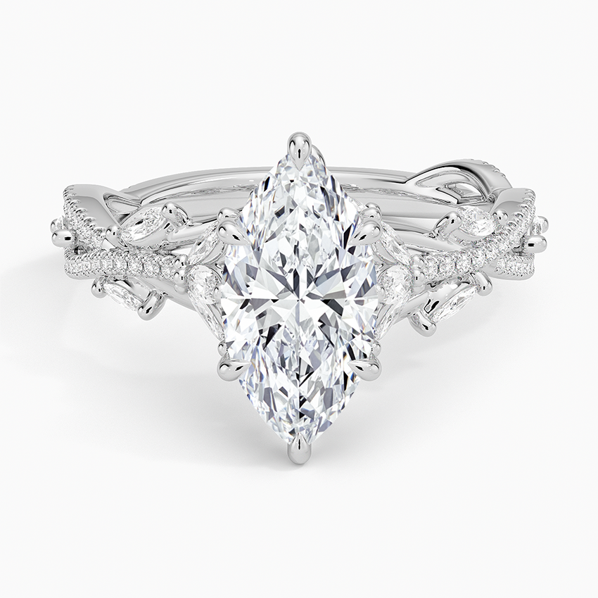 Lab Grown Diamond Engagement Ring Marquise Cut Pave Style Ring for Women