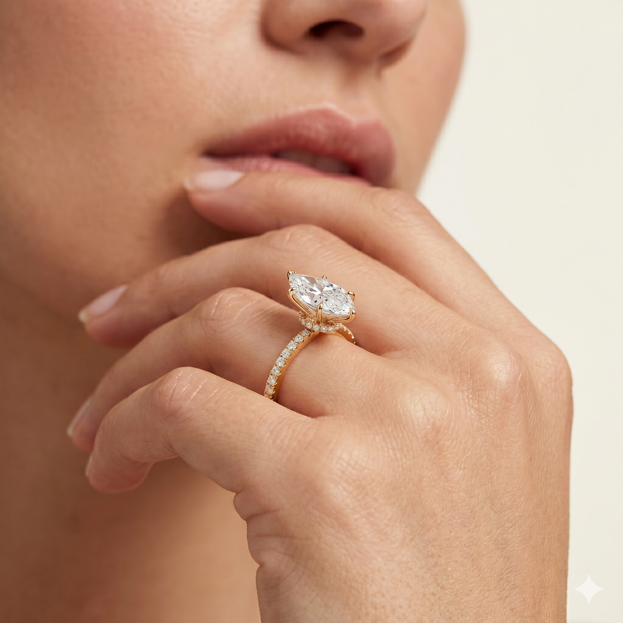 IGI Certified Moissanite Diamond Engagement Ring Classic Marquise with Hidden Halo and Pavé Band Ring for Women - Image 6