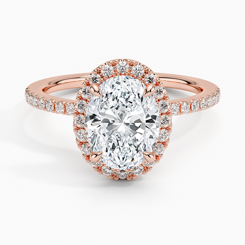 Lab Grown Diamond Engagement Ring Oval Cut Hidden Halo Pavé Ring for Women - Image 9