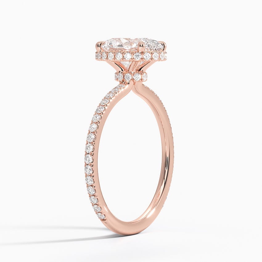 Lab Grown Diamond Engagement Ring Oval Cut Hidden Halo Cathedral Pavé Ring for Women - Image 11