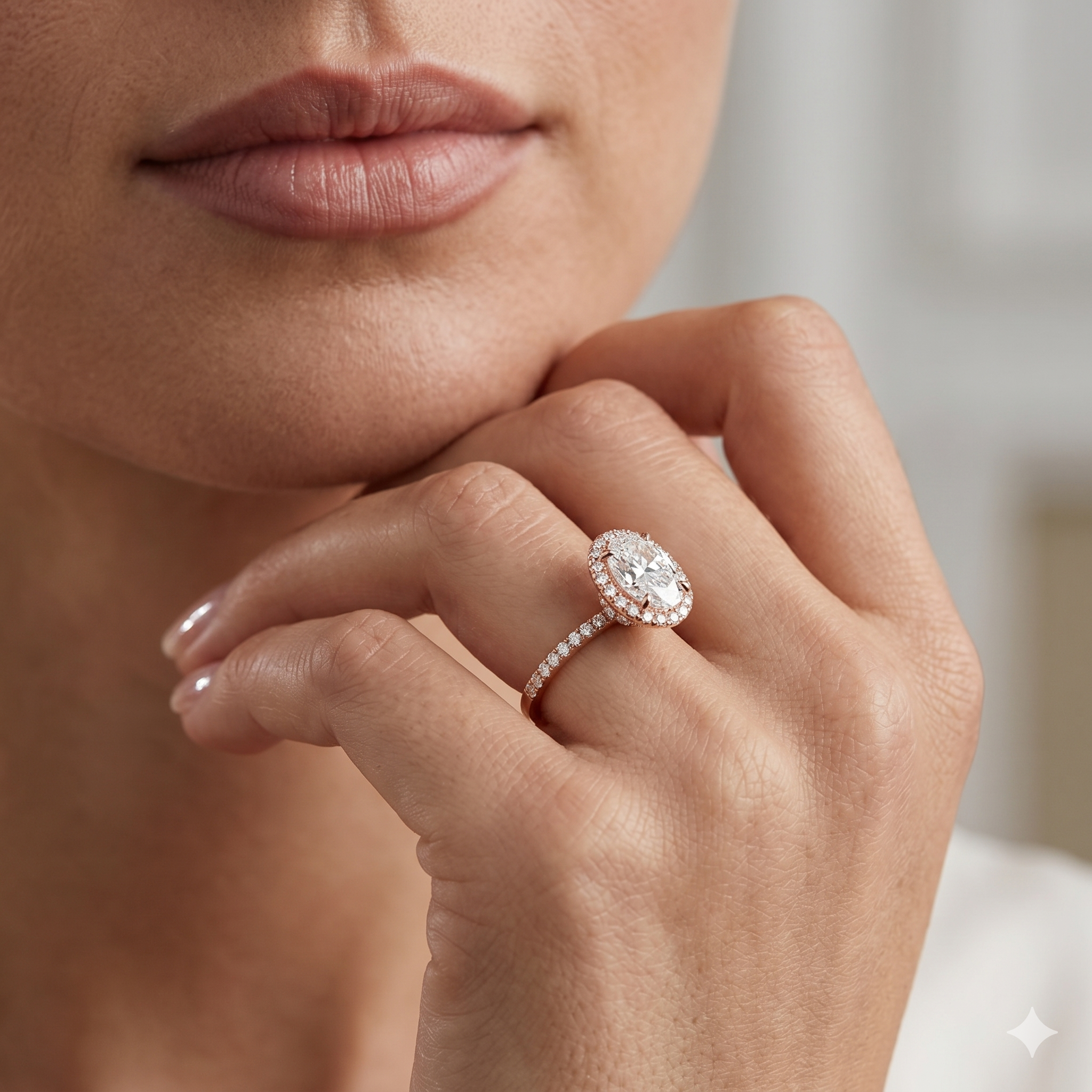 Lab Grown Diamond Engagement Ring Oval Cut Hidden Halo Pavé Ring for Women - Image 12
