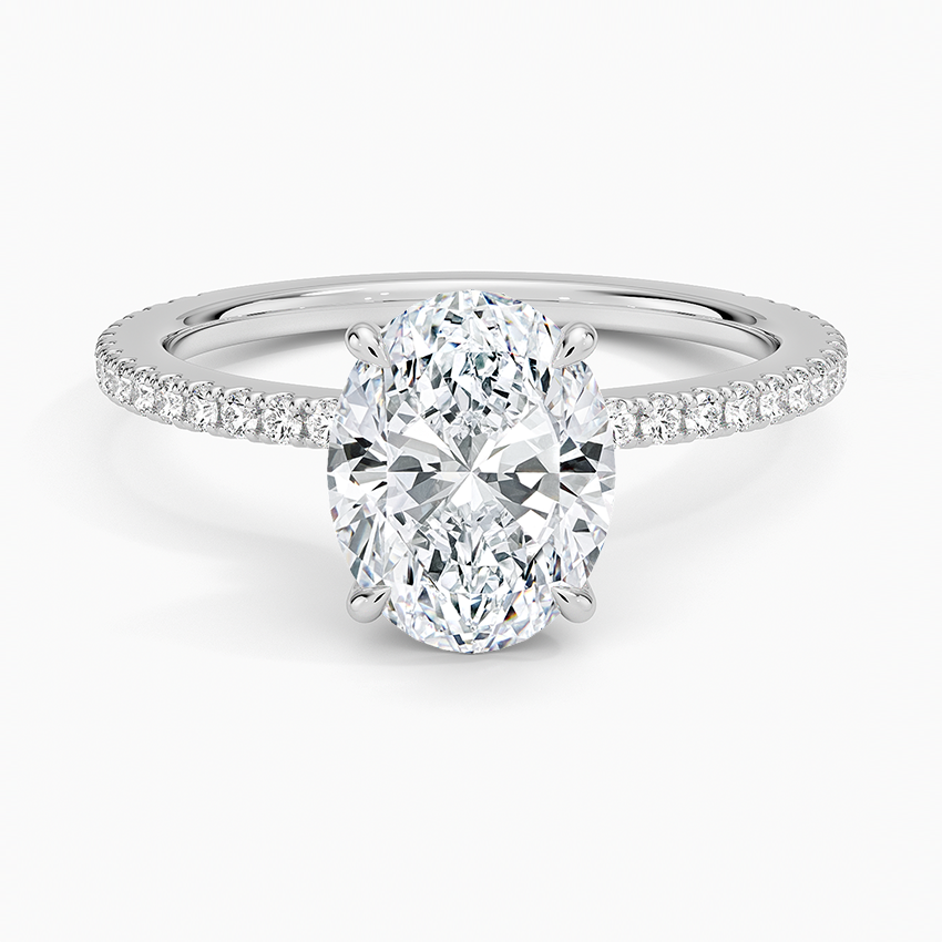 IGI Certified Moissanite Diamond Engagement Ring Oval Cut Solitaire with Pavé Band Ring for Women