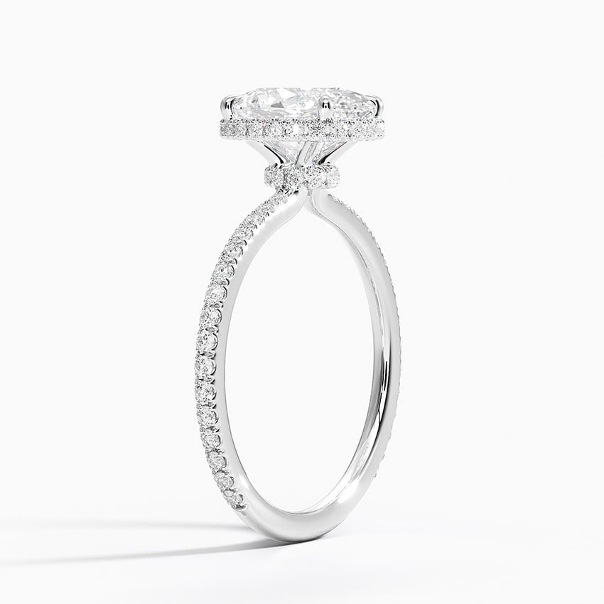 Lab Grown Diamond Engagement Ring Oval Cut Hidden Halo Cathedral Pavé Ring for Women - Image 3