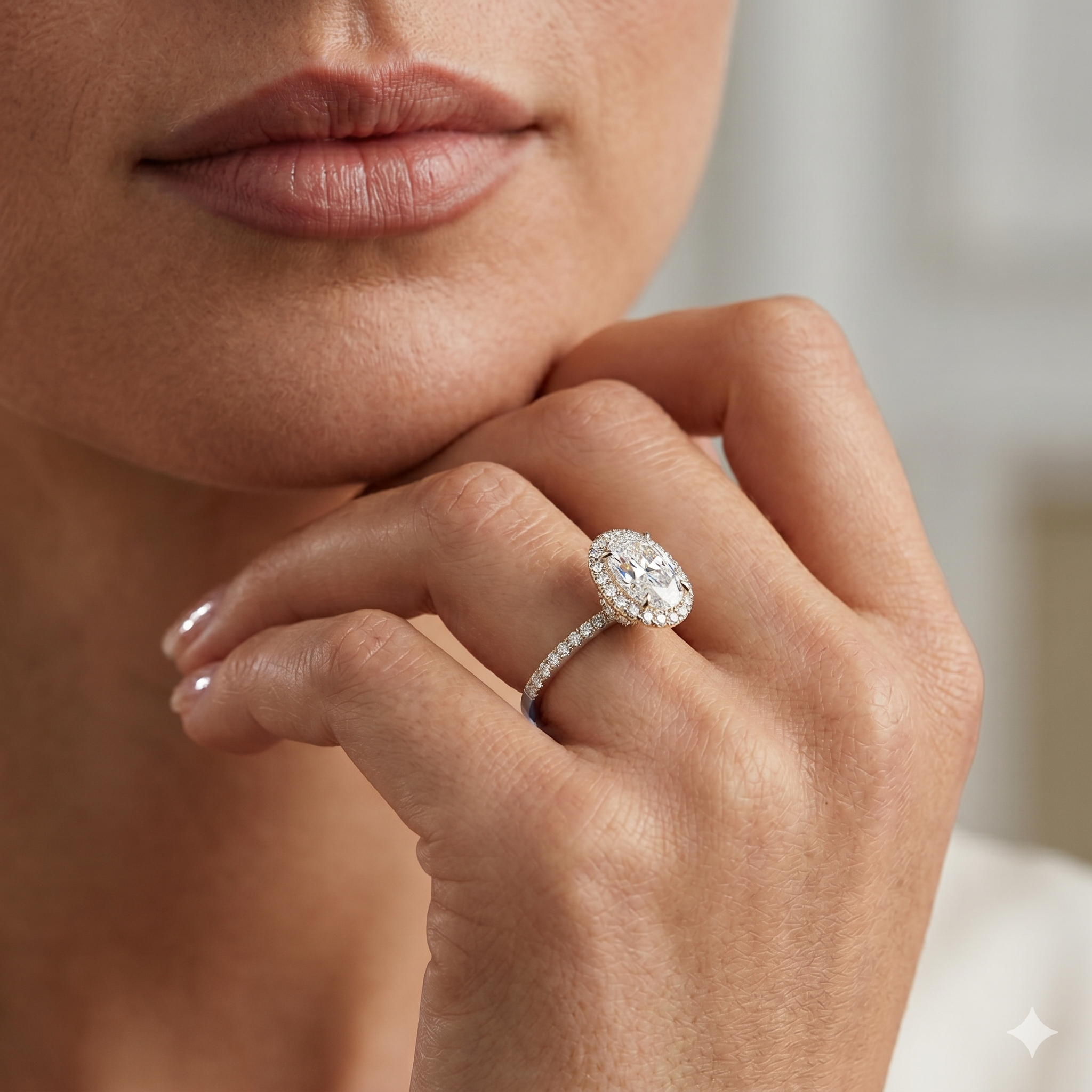 Lab Grown Diamond Engagement Ring Oval Cut Hidden Halo Pavé Ring for Women - Image 4