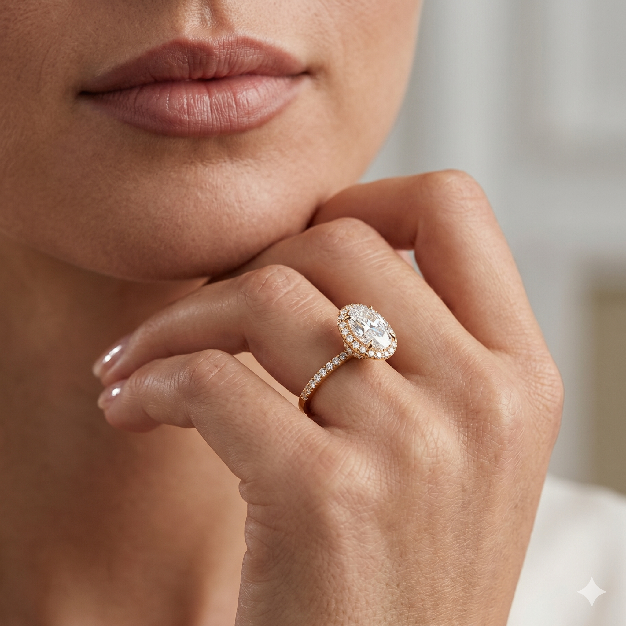 Lab Grown Diamond Engagement Ring Oval Cut Hidden Halo Pavé Ring for Women - Image 8