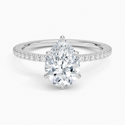 IGI Certified Moissanite Diamond Engagement Ring Pear Cut Solitaire with Pavé Band Ring for Women
