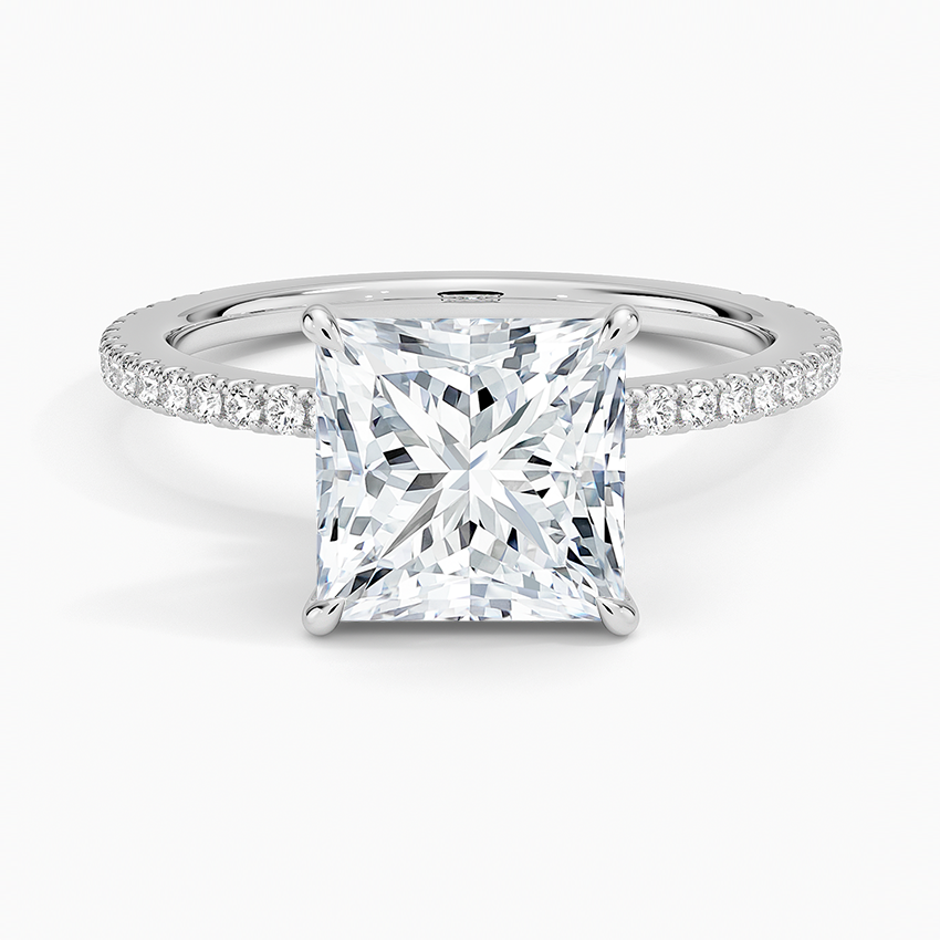 IGI Certified Moissanite Diamond Engagement Ring Princess Cut Solitaire with Pavé Band Ring for Women