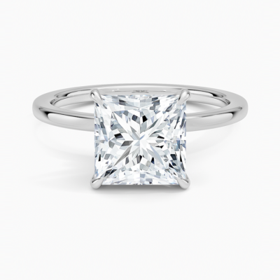 IGI Certified Moissanite Diamond Engagement Ring Princess Cut Hidden-Halo Style Ring for Women