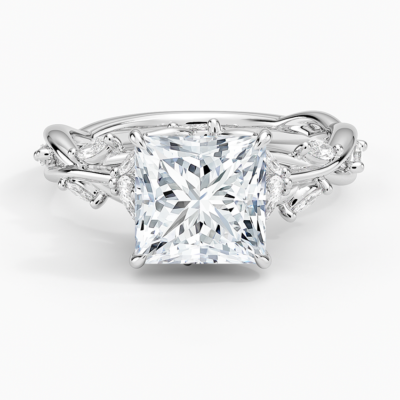 IGI Certified Moissanite Diamond Engagement Ring Princess Cut Vintage Inspired Floral for Women
