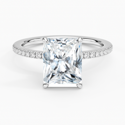 IGI Certified Moissanite Diamond Engagement Ring Classic Radiant with Hidden Halo and Pavé Band Ring for Women
