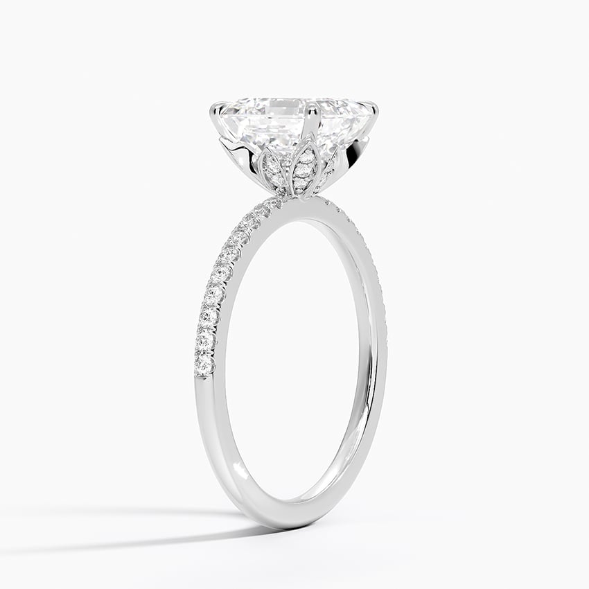IGI Certified Moissanite Diamond Engagement Ring Asscher Cut Solitaire Pavé with Floral Diamond Gallery Ring for Women - Image 2