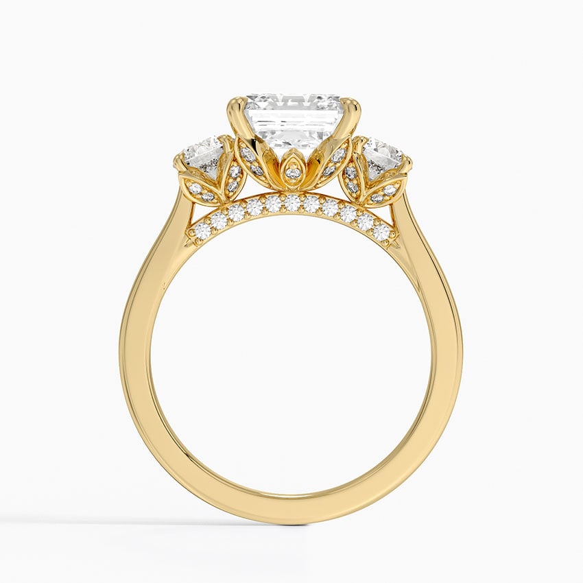 Lab Grown Diamond Engagement Ring Asscher Cut Three-Stone Cathedral with Floral Diamond Gallery Ring for Women - Image 6