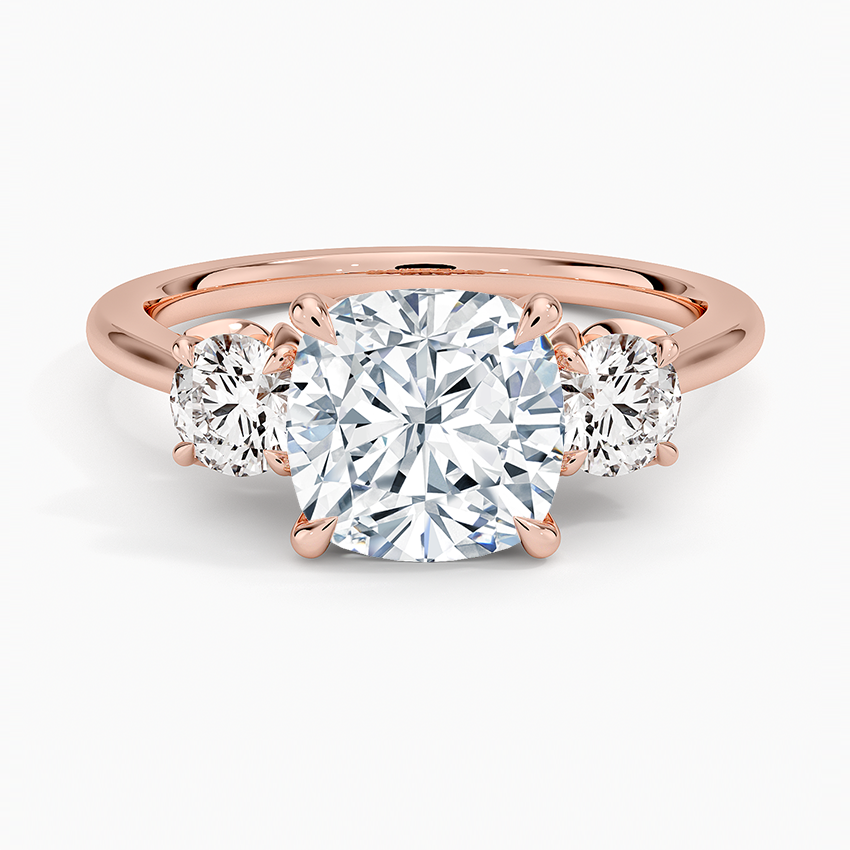 Lab Grown Diamond Engagement Ring Cushion Cut Three-Stone Cathedral with Floral Diamond Gallery Ring for Women - Image 7