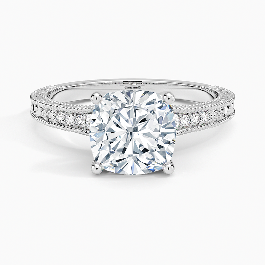 Lab Grown Diamond Engagement Ring Vintage Cushion Cut Ring With Side Stones