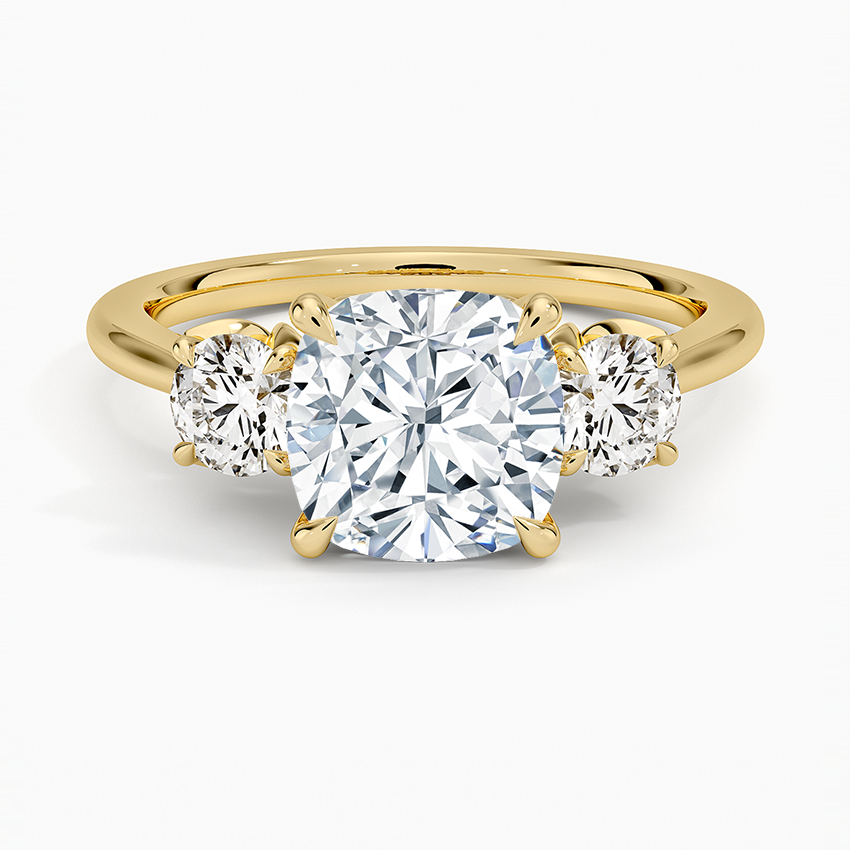 Lab Grown Diamond Engagement Ring Cushion Cut Three-Stone Cathedral with Floral Diamond Gallery Ring for Women - Image 4