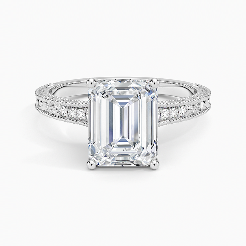 Lab Grown Diamond Engagement Ring Vintage Emerald Cut Ring With Side Stones