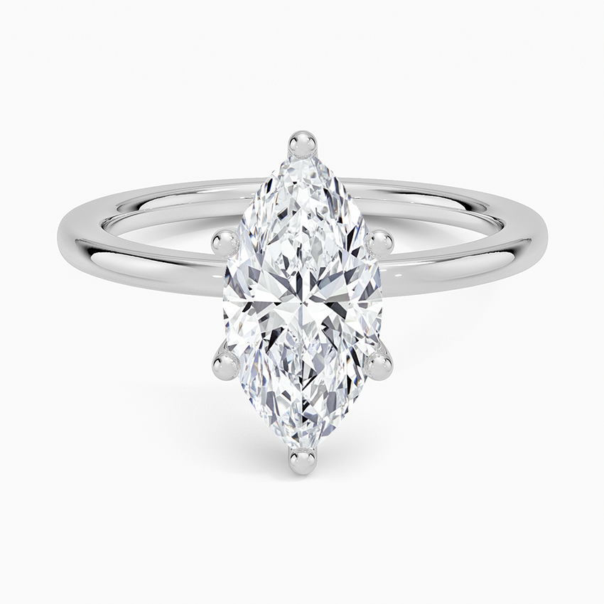 Lab Grown Diamond Engagement Ring Marquise Cut Hidden Halo Solitaire Ring With White Prong