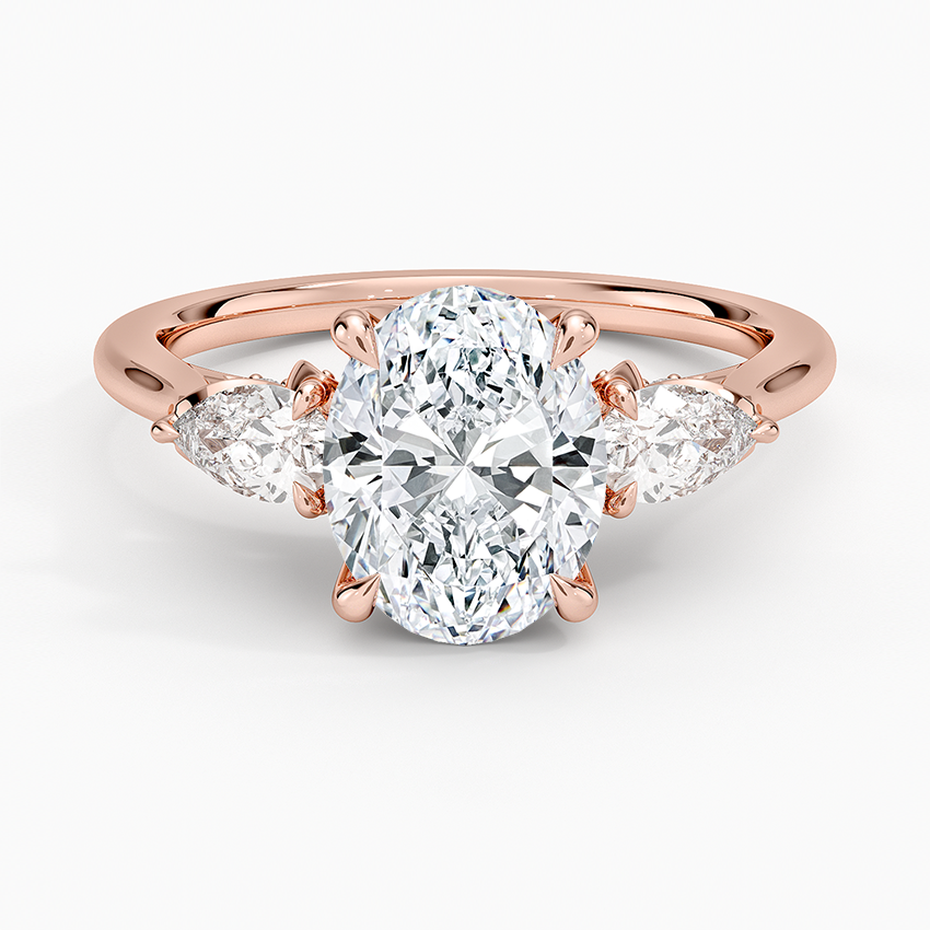 Lab Grown Diamond Engagement Ring Oval Cut Three-Stone Ring with Floral Diamond Gallery - Image 7
