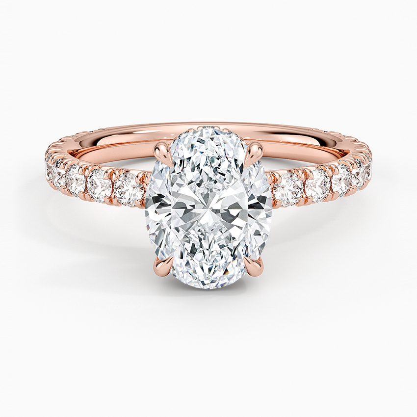 Lab Grown Diamond Engagement Ring Oval Brilliant Hidden Halo Pavé Solitaire Ring - Image 7