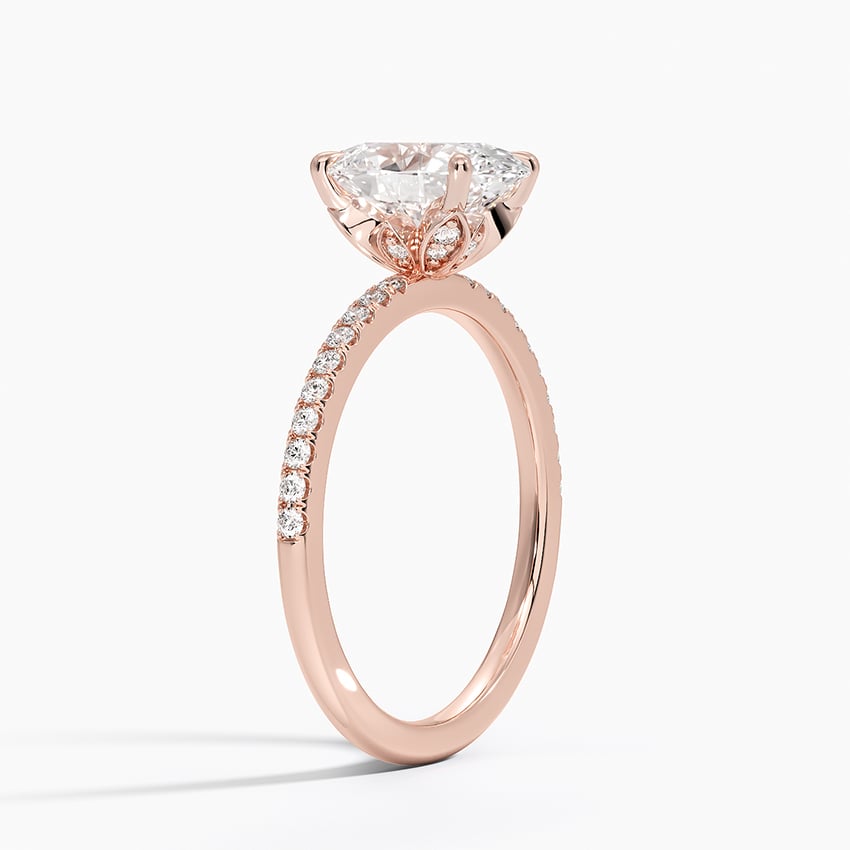 IGI Certified Moissanite Diamond Engagement Ring Oval Cut Solitaire Pavé with Floral Diamond Gallery Ring for Women - Image 8