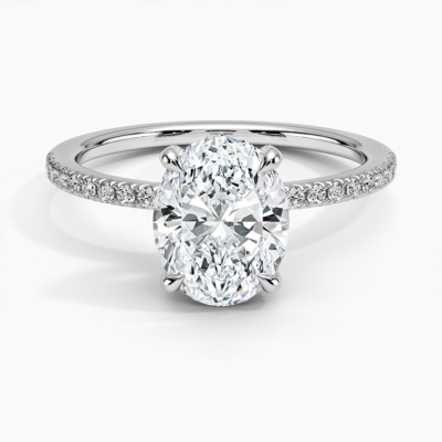 IGI Certified Moissanite Diamond Engagement Ring Oval Cut Hidden Halo with Half Coverage Pavé Band Ring for Women