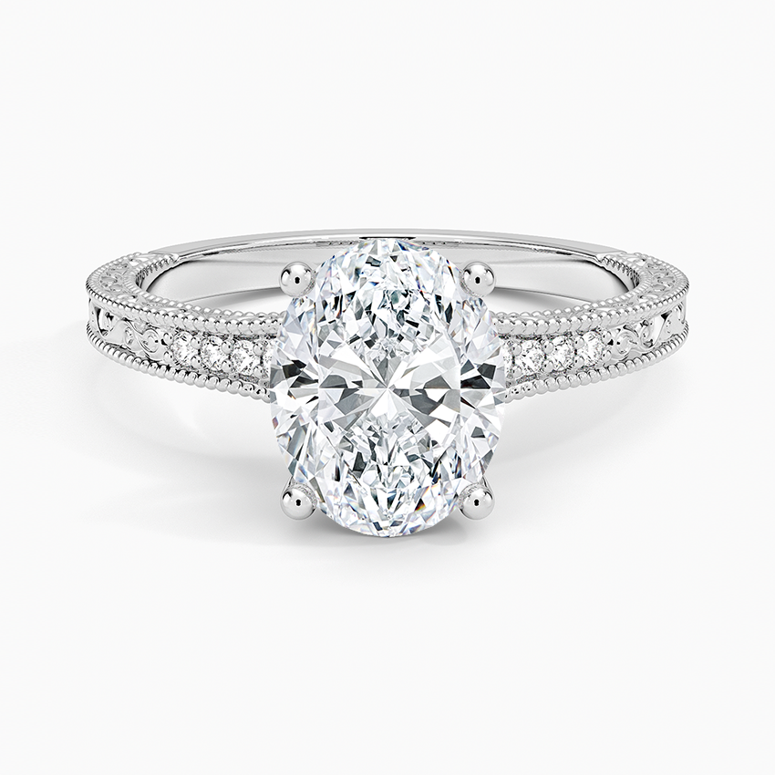 Lab Grown Diamond Engagement Ring Vintage Oval Cut Ring With Side Stones
