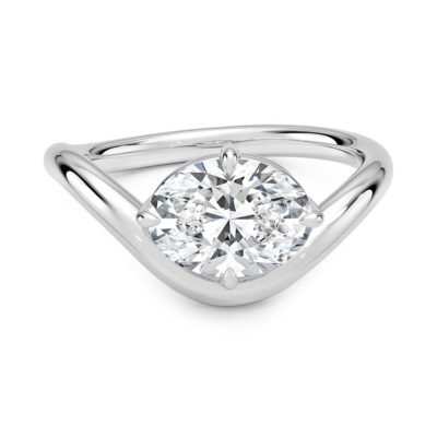 Lab Grown Diamond Engagement Ring Oval Brilliant Modern Bypass Solitaire Ring
