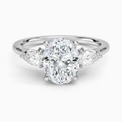 Lab Grown Diamond Engagement Ring Oval Cut Three-Stone Ring with Floral Diamond Gallery