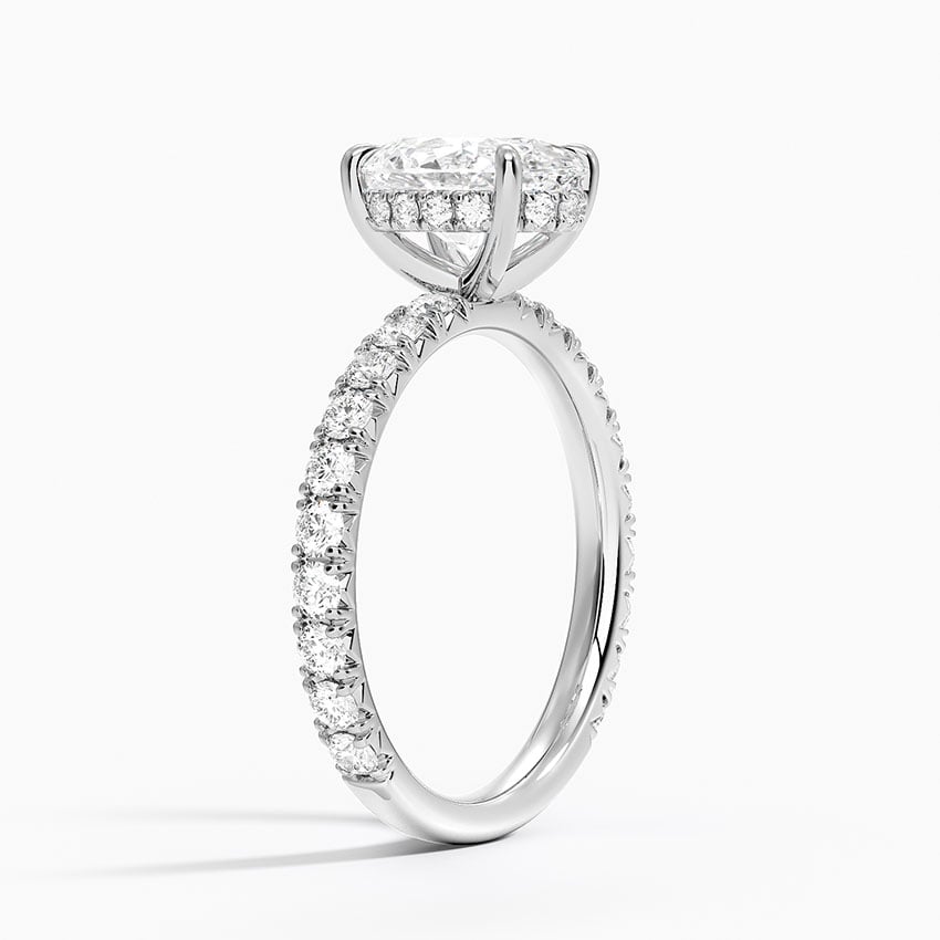 Lab Grown Diamond Engagement Ring Oval Brilliant Hidden Halo Pavé Solitaire Ring - Image 2