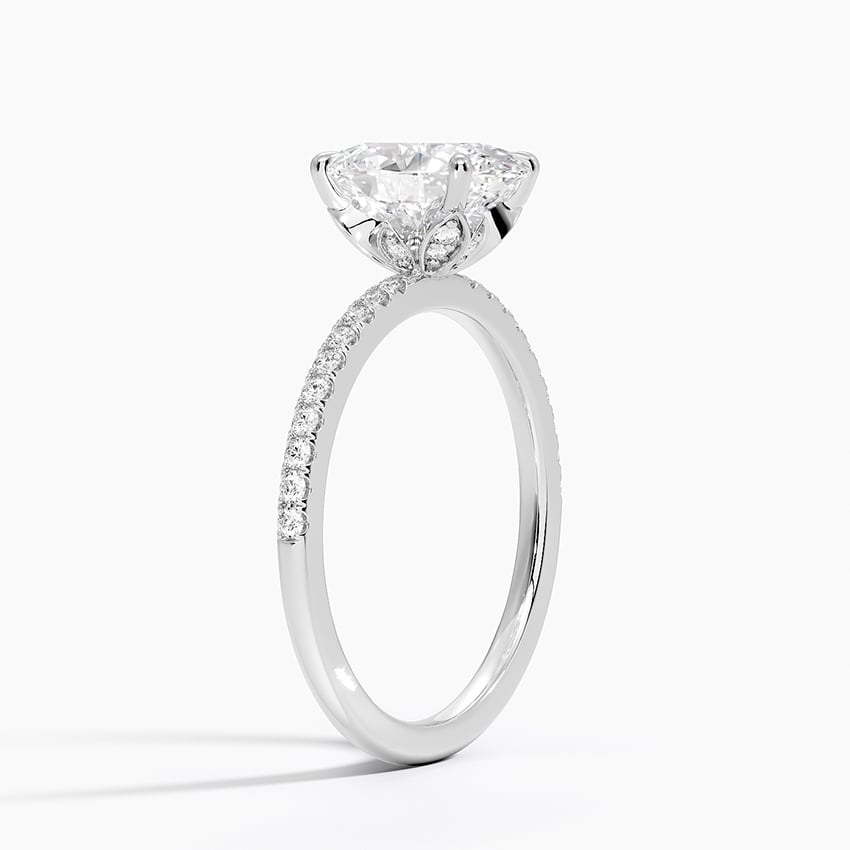 IGI Certified Moissanite Diamond Engagement Ring Oval Cut Solitaire Pavé with Floral Diamond Gallery Ring for Women - Image 2