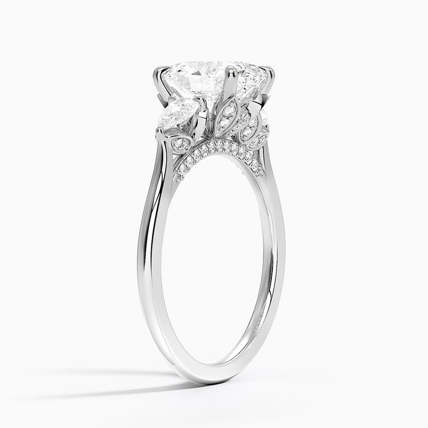 Lab Grown Diamond Engagement Ring Oval Cut Three-Stone Ring with Floral Diamond Gallery - Image 2
