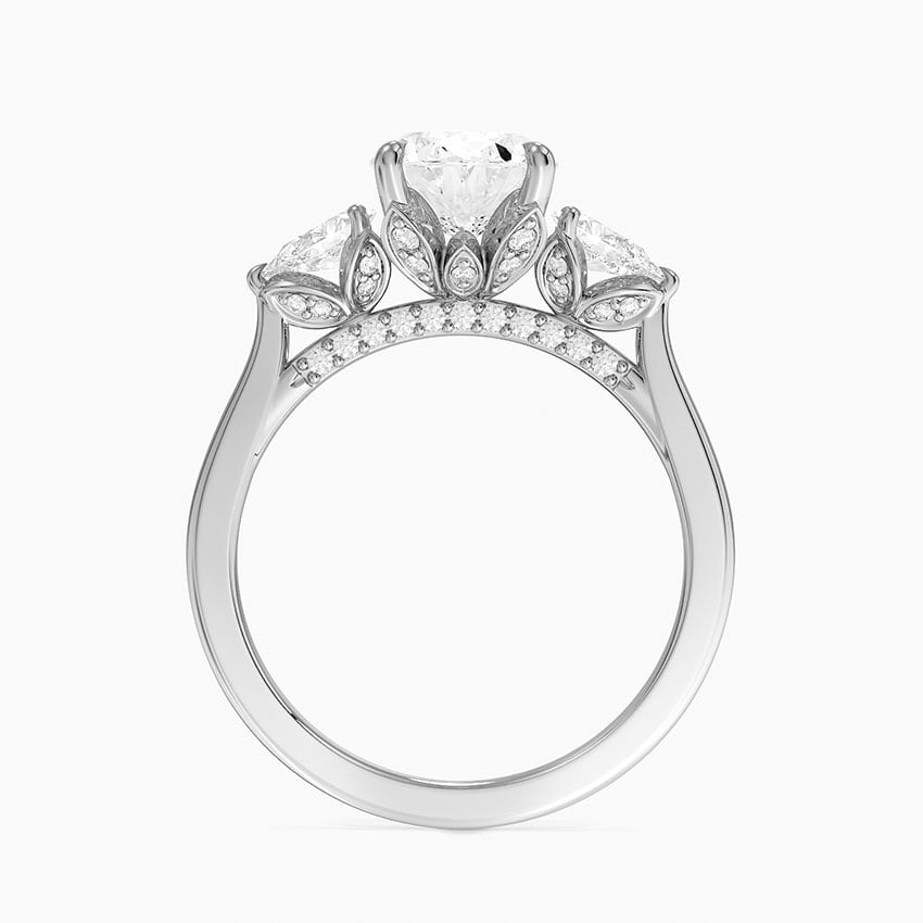 Lab Grown Diamond Engagement Ring Oval Cut Three-Stone Ring with Floral Diamond Gallery - Image 3