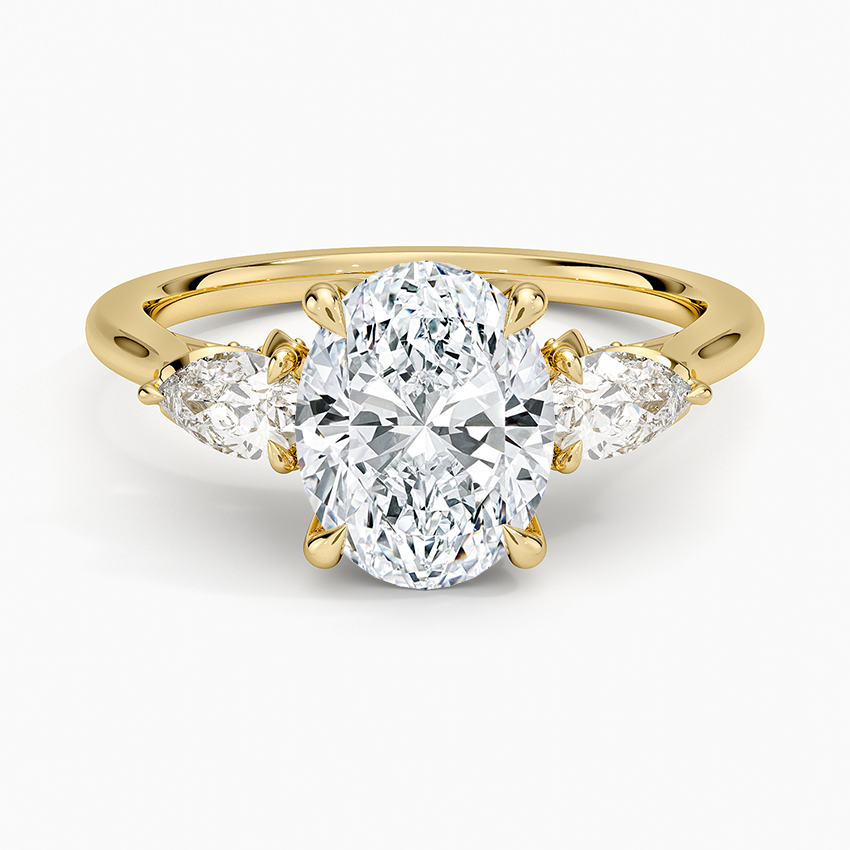 Lab Grown Diamond Engagement Ring Oval Cut Three-Stone Ring with Floral Diamond Gallery - Image 4