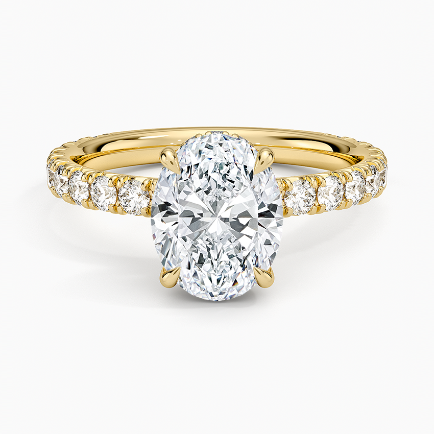 Lab Grown Diamond Engagement Ring Oval Brilliant Hidden Halo Pavé Solitaire Ring - Image 4