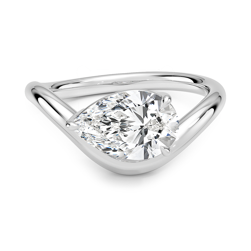Lab Grown Diamond Engagement Ring Pear Brilliant Modern Bypass Solitaire Ring