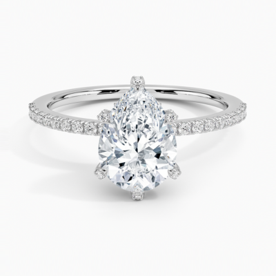  Lab Grown Diamond Engagement Ring Pear Cut Solitaire Ring with Floral Petal Basket Ring for Women