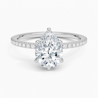 Lab Grown Diamond Engagement Ring Pear Cut Double Hidden Halo with Pavé Band Ring for Women