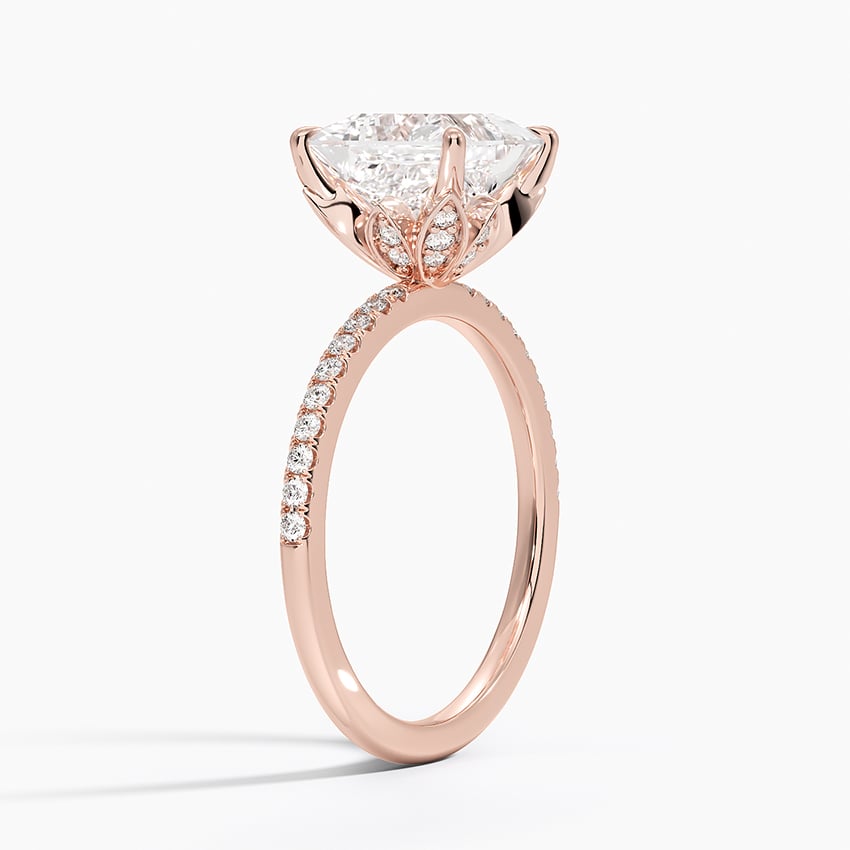 IGI Certified Moissanite Diamond Engagement Ring Princess Cut Solitaire Pavé with Floral Diamond Gallery Ring for Women - Image 8