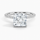 IGI Certified Moissanite Diamond Engagement Ring Princess Cut Solitaire Pavé with Floral Diamond Gallery Ring for Women